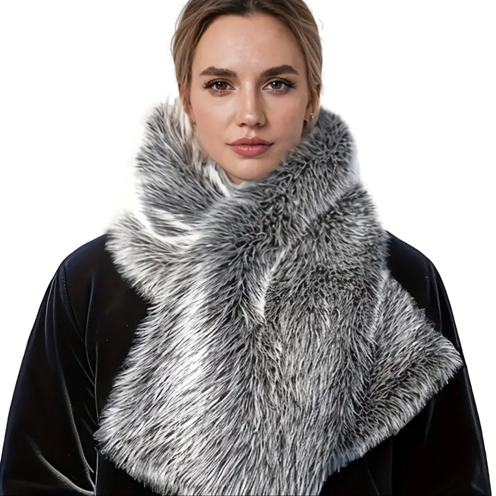 NEW: Luxurious Faux Fur Scarf in Gray and Black